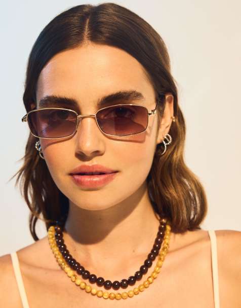 Bershka Metallic sunglasses in gold - view 1