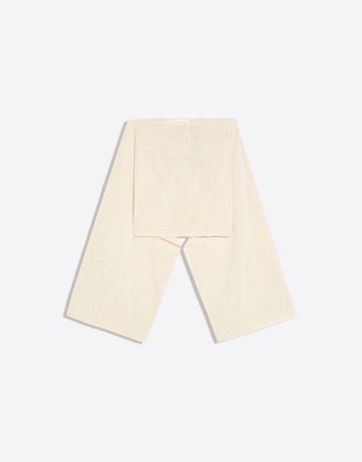 Bershka Metallic thread asymmetric cape in sand, 5 of 5