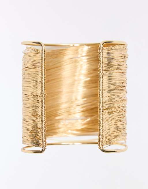 Bershka Metallic thread rigid bracelet in gold, 3 of 5