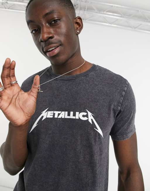 Bershka Metallica Print T-shirt in Black for Men