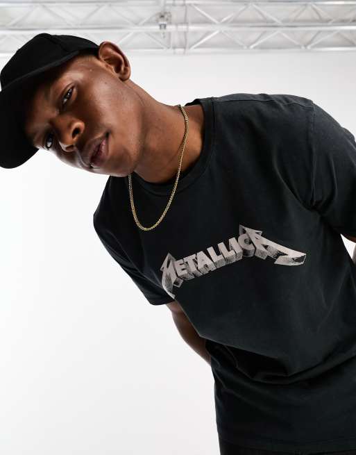 Bershka Metallica Print T-shirt in Black for Men