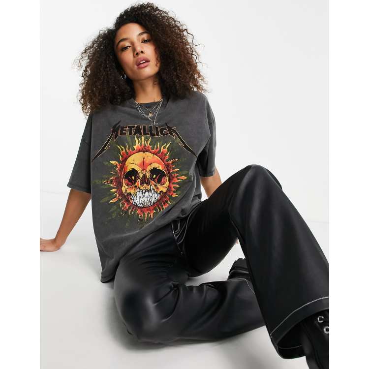 Bershka Metallica Print T-shirt in Black for Men