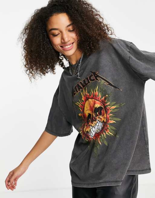 Bershka Metallica Print T-shirt in Black for Men