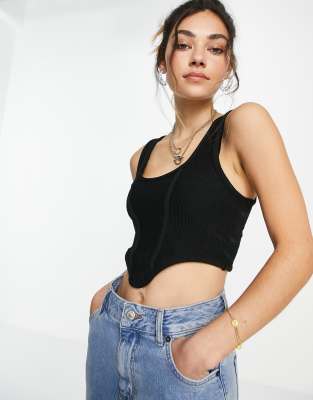 Bershka ruched structured corset top in black