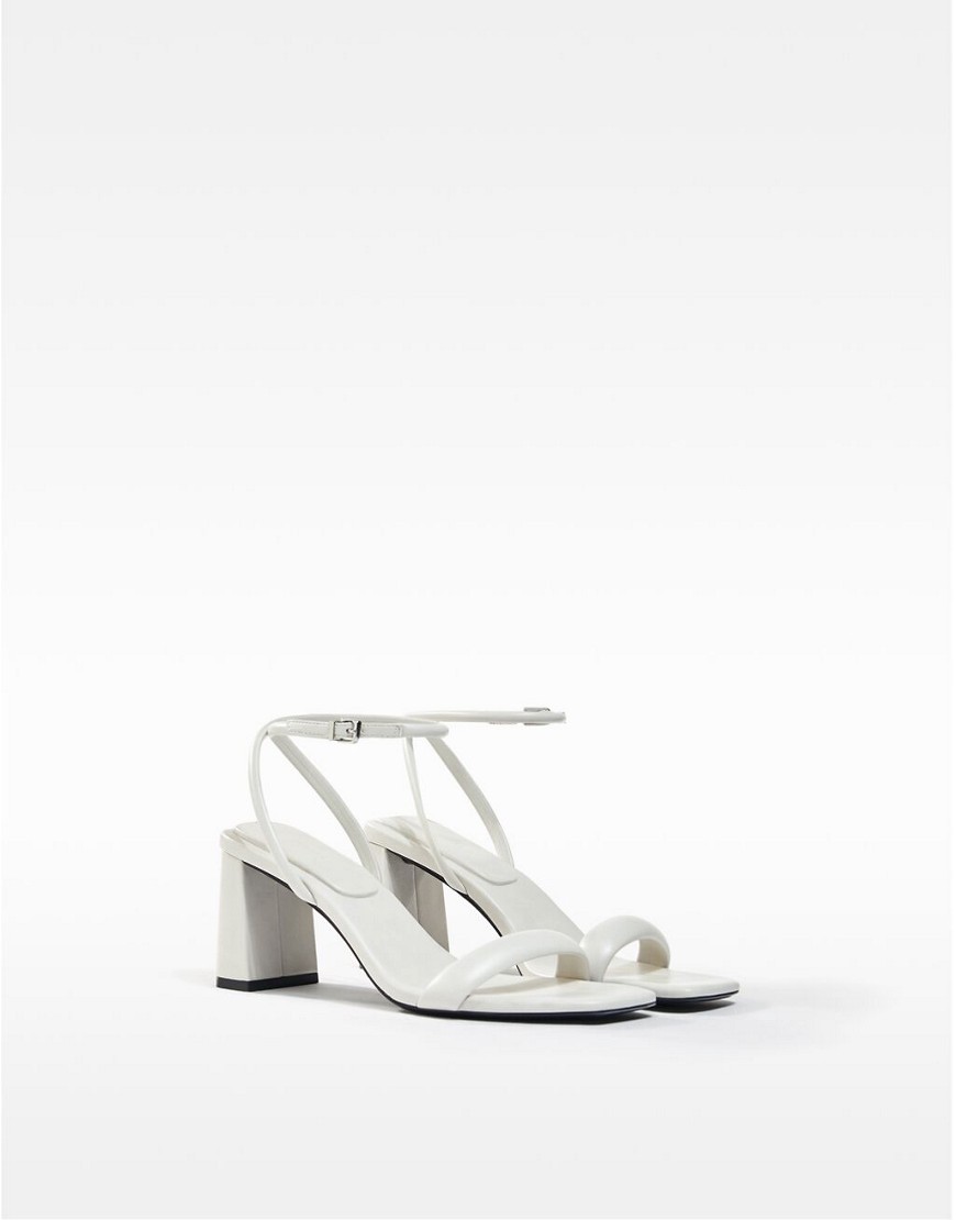 Bershka mid heel sandals with square toe in tan-White