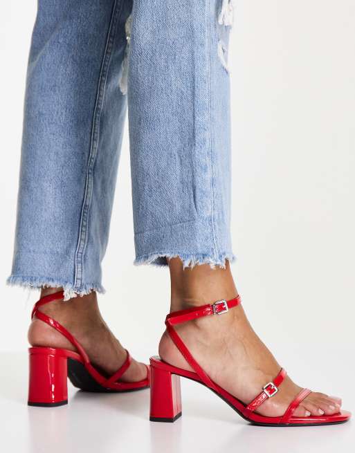 Red strappy sandals online low heel