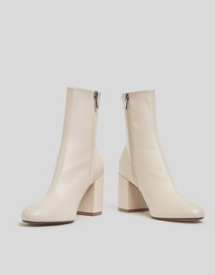 Bershka mid heeled ankle boots in cream | ASOS