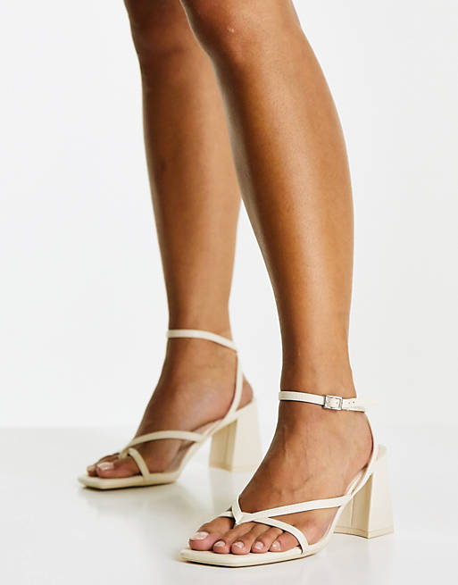  Heels/Bershka mid heeled sandal with square toe in ecru 
