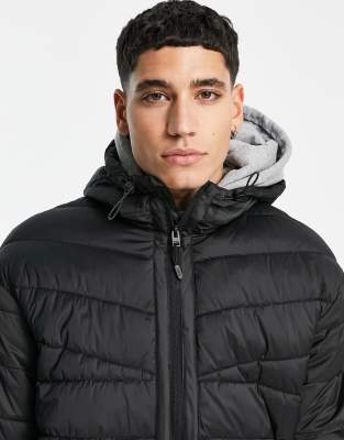 black polo bubble coat with hood