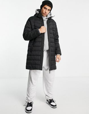 Bershka mid length puffer coat in black