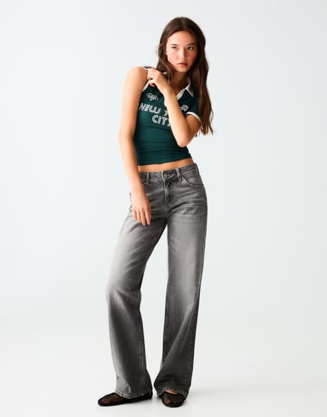 Bershka Mid-waist straight jeans in black - view 1