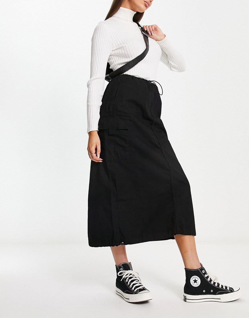 Bershka midi cargo skirt in black