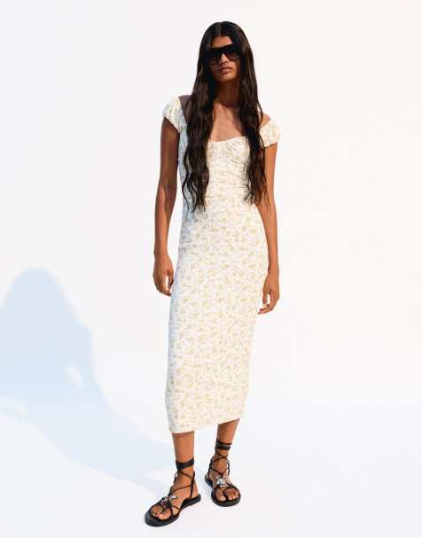 Bershka midi dress in yellow - view 1