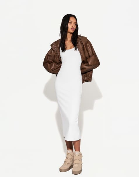 Bershka - Midi-jurk met bandjes in wit - view 1
