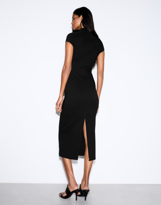 Bershka midi jurk met drukknopen in zwart, 3 van 6
