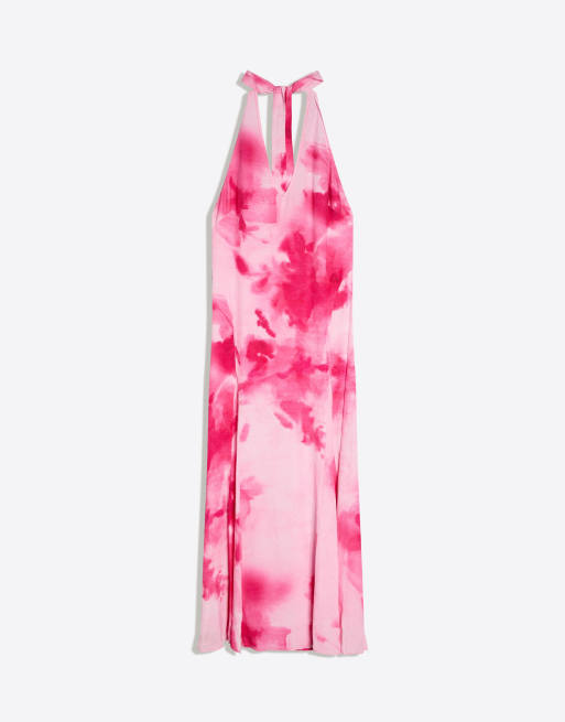 Bershka - Midi jurk met halternek en print in roze, 4 van 4