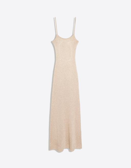 Bershka midi-jurk met lovertjes en bandjes in goud, 5 van 5