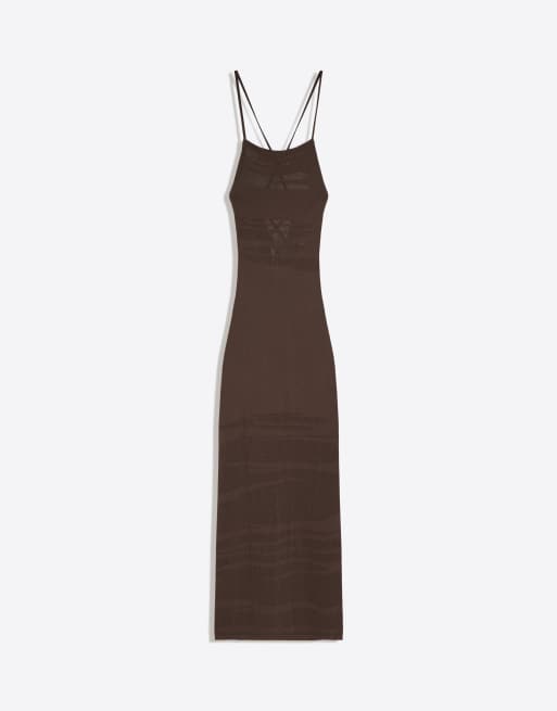 Bershka midi-jurk met open achterkant in bruin, 5 van 5
