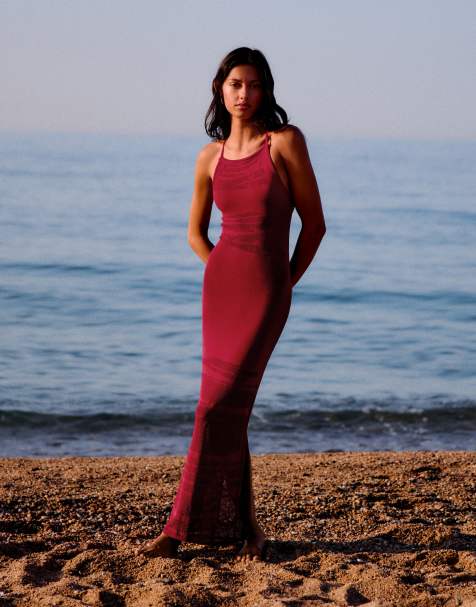 Bershka midi-jurk met open achterkant in rood - view 1