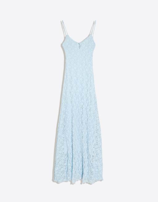 Bershka midi-jurk met print en bandjes in lichtblauw, 5 van 5