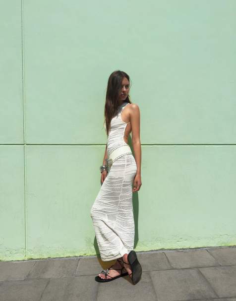 Bershka - Midi-jurk met textuur in wit - view 1