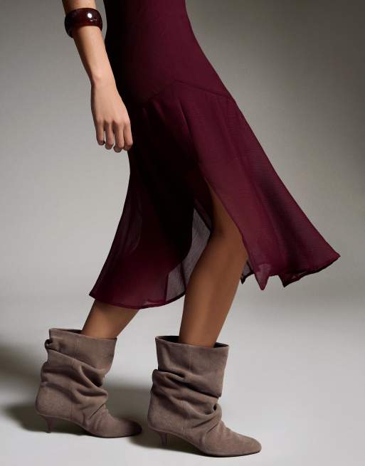 Bershka - Midi jurk van chiffon met sjaal in bordeauxrood, 3 van 4