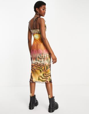 bershka printed midi dress