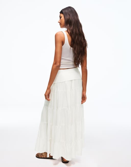 Bershka - Midi-rok met omgeslagen taille in wit, 3 van 4