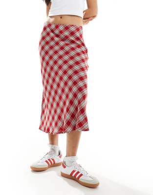 midi skirt in red check