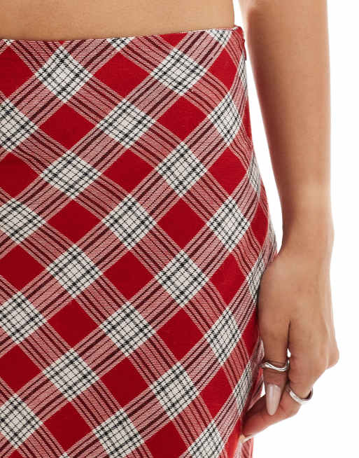 Bershka midi skirt in red check