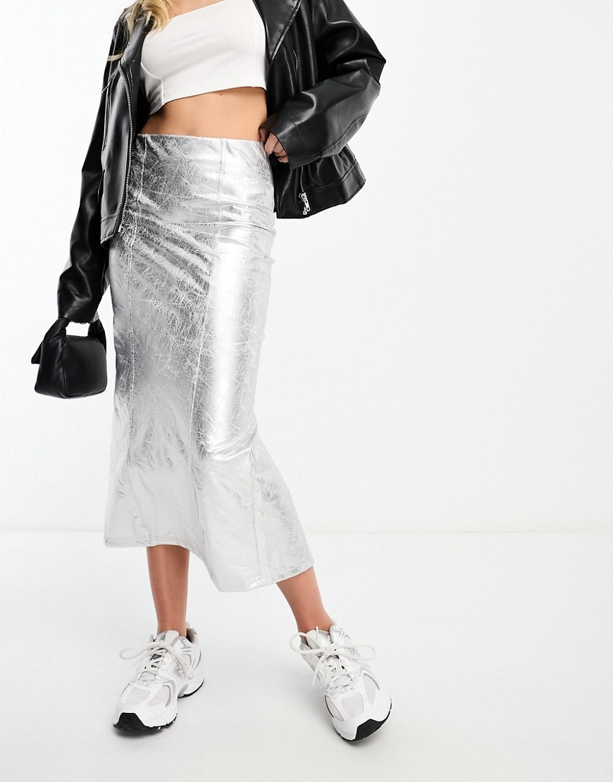 Bershka Midi Skirt In Silver