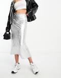 Bershka midi skirt in silver