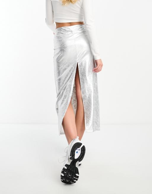 Bershka midi skirt in silver