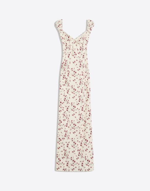 Bershka – Midikleid aus Spitze in Ecru mit Knitterstruktur, 5 von 5