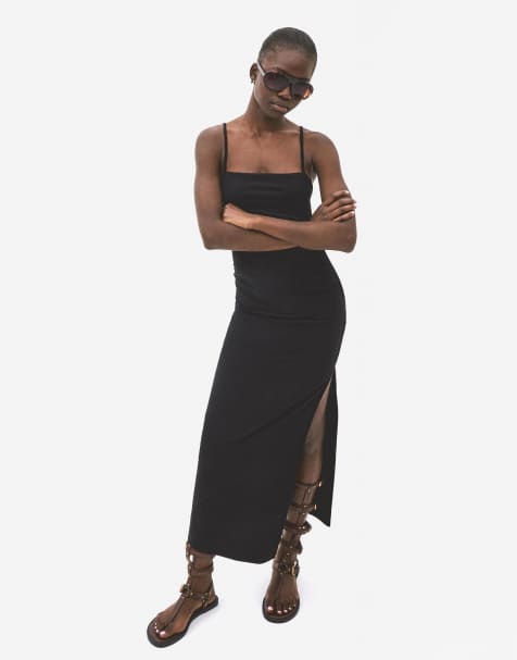 Bershka – Midikleid in Schwarz mit Riemchenträgern - view 1