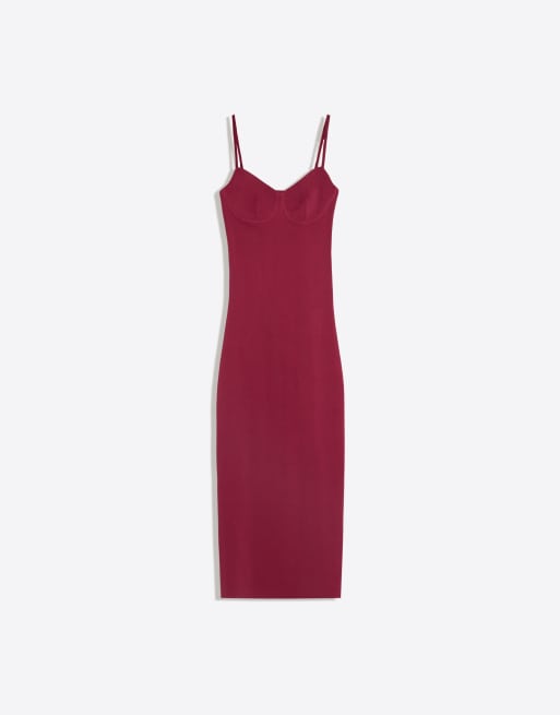 Bershka Midikleid mit Trägern und Herzausschnitt in Rot, 5 von 5