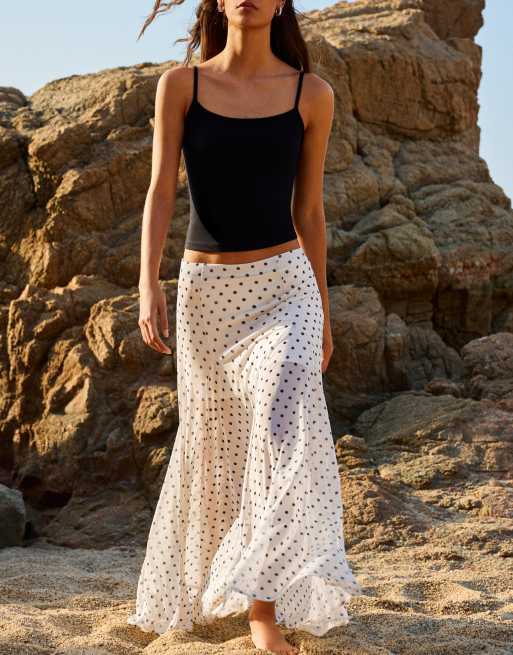 Bershka Midirock aus Mesh mit Polka-Dot-Muster in Ecru, 4 von 4