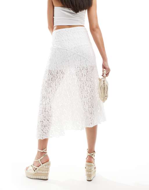 Bershka – Midirock aus Spitze in Weiß, 3 von 5
