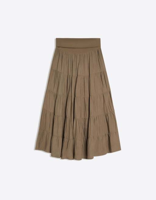 Bershka – Midirock in Khaki mit umgeschlagenem Bund, 6 von 6