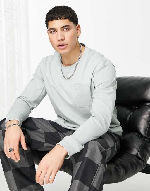 Bershka – Miętowy T-shirt z długimi rękawami i kieszonką