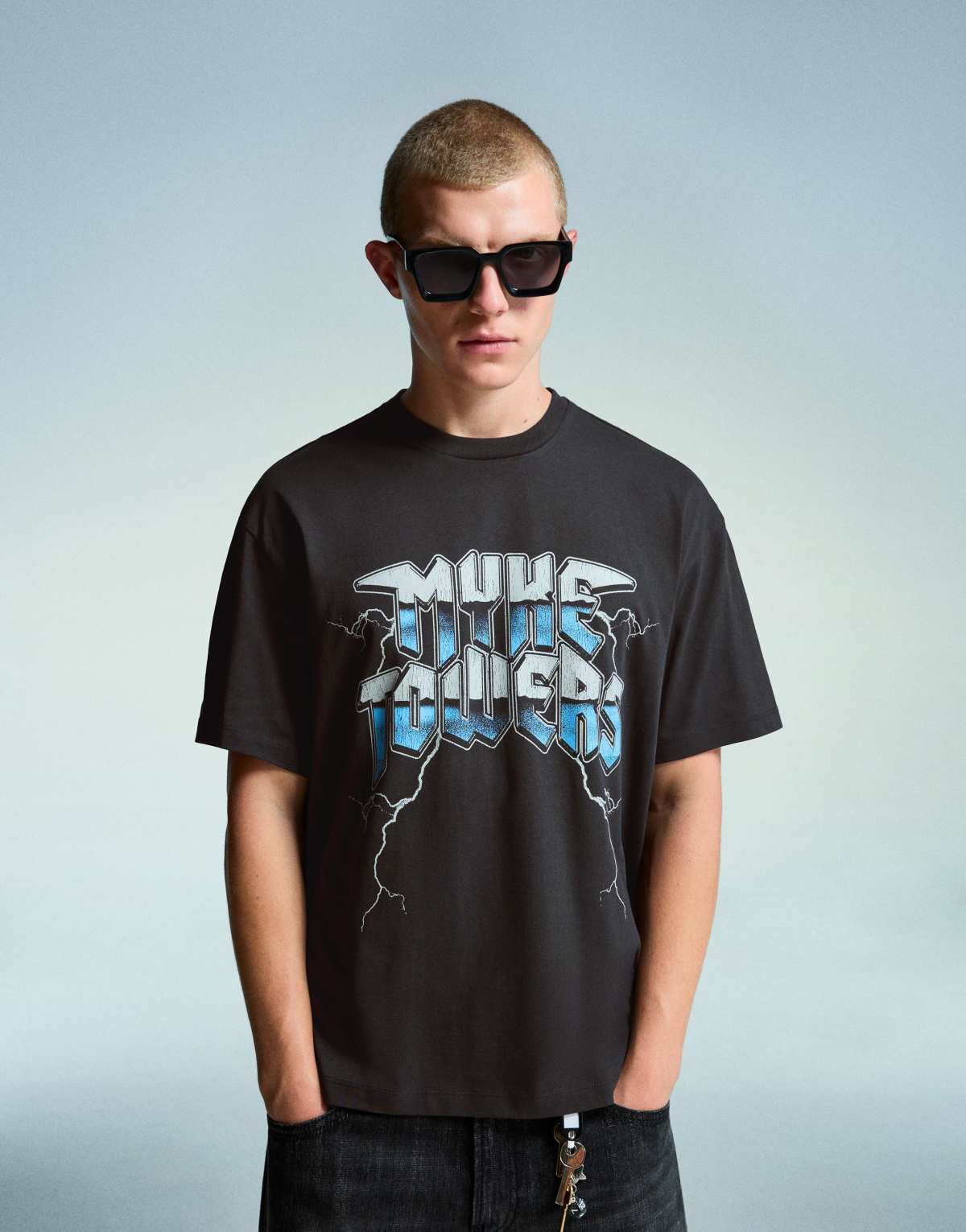 Bershka Mike towers short sleeve t-shirt in grey