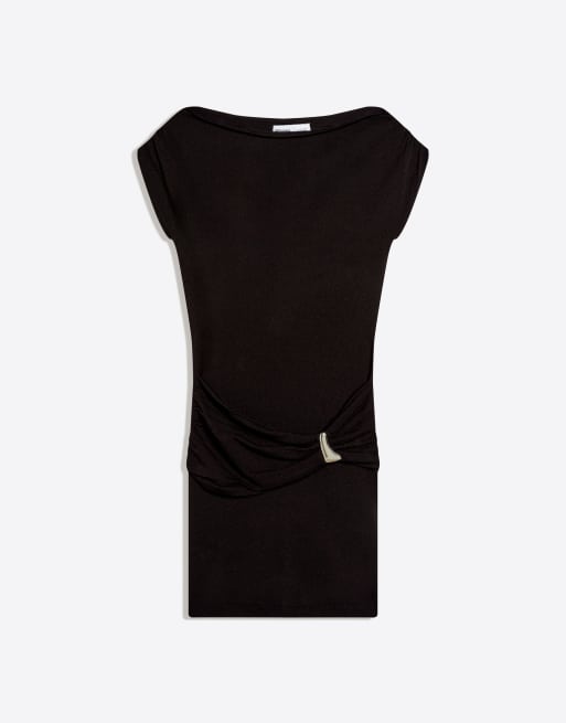 Bershka Mini belted dress in black, 4 of 4