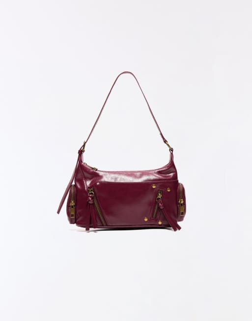 Bershka mini borsa con zip bordeaux, 4 di 5