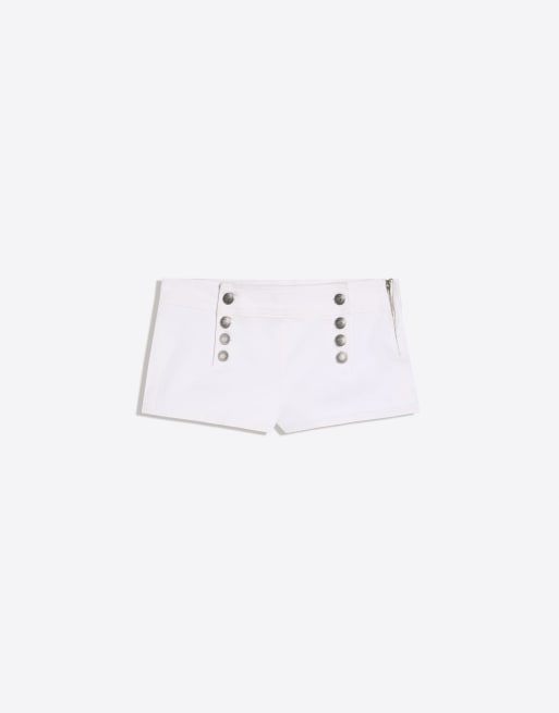 Bershka Mini button shorts in white, 3 of 4