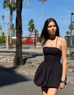 Bershka mini dress with balloon skirt in black