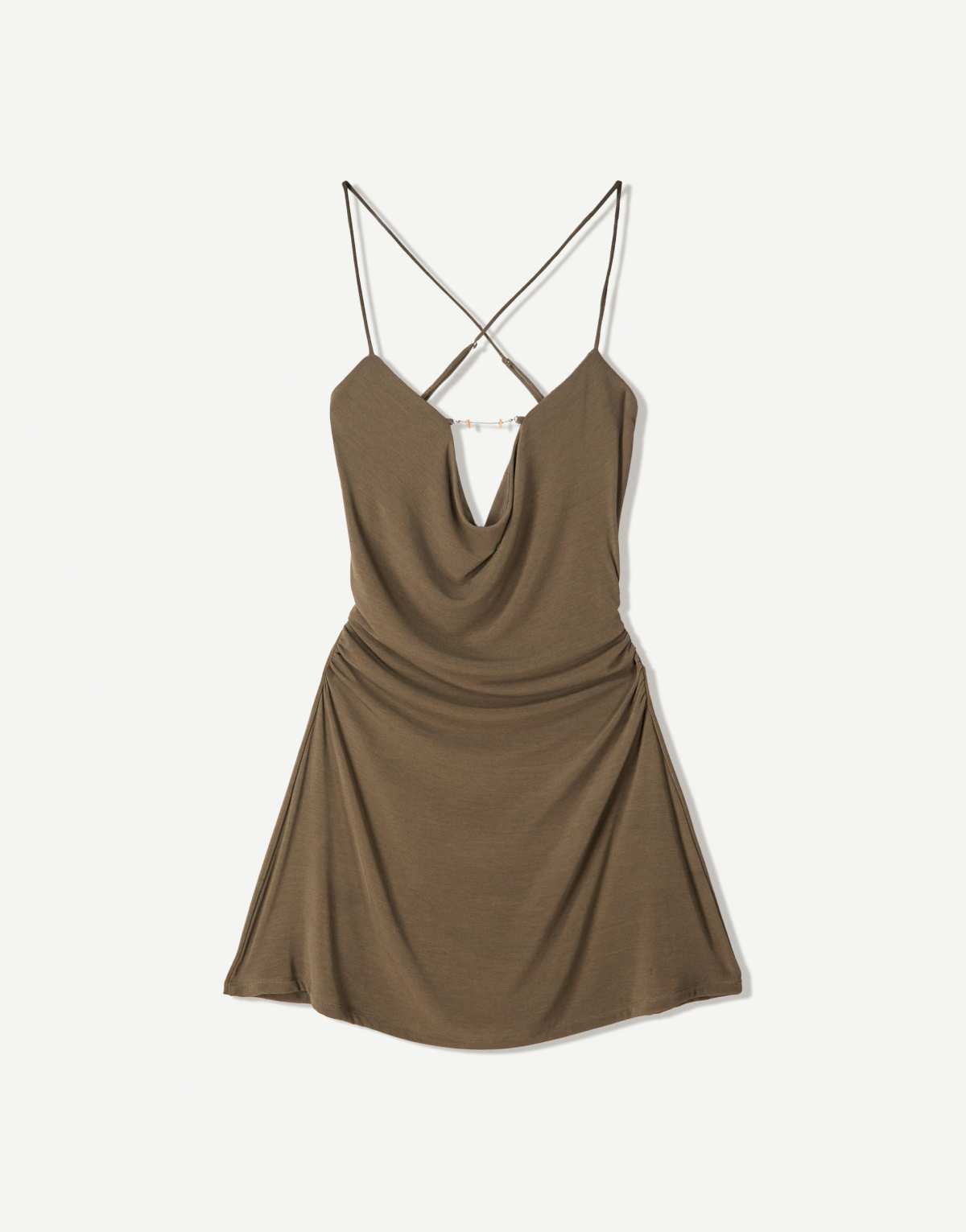 Bershka mini dress with collar in khaki