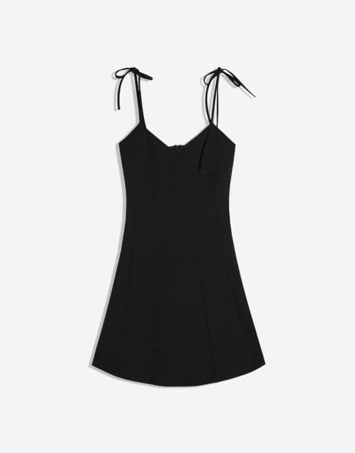 Bershka Mini dress with ribbon straps in black, 5 of 5