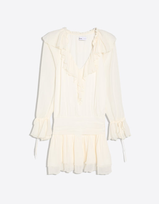 Bershka Mini dress with ruffles in white, 5 of 5