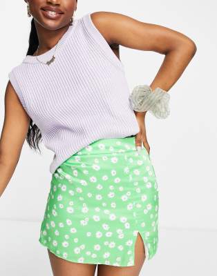 Bershka Mini Floral Skirt In Green Part Of A Set ModeSens