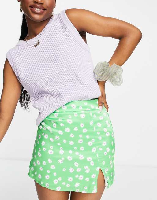 Green floral 2025 mini skirt